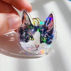 Black and White Tuxedo Cat Pet Keychain, Pet Memorial Keychain, Cat Keyring